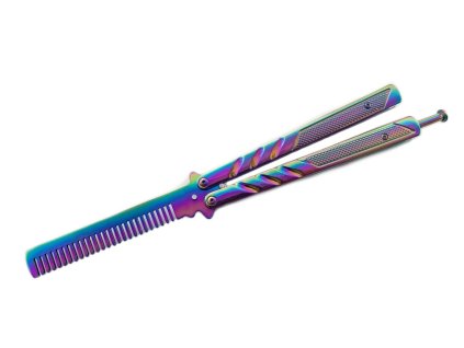 Tréningový Motýlik Hrebeň %22Massive Rainbow%22 – Balisong Fade (163g) s puzdrom1