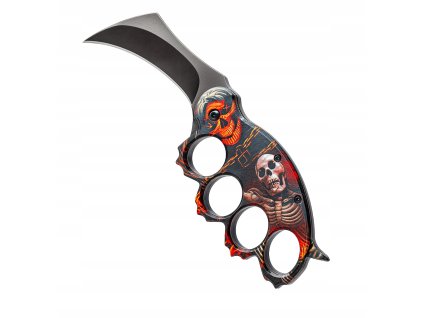 Boxer Karambit so skladacou čepeľou Lebky Red2