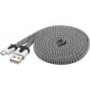 PremiumCord Kabel micro USB 2.0, A-B 2m, plochý textilní kabel, černo-bílý