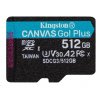 Kingston MicroSDXC karta 512GB Canvas Go! Plus, R:170/W:90MB/s, Class 10, UHS-I, U3, V30, A2