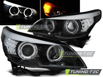 SVĚTLOMETY ANGEL EYES ČERNÝ LED INDIKÁTOR PRO BMW E60/E61 03-07