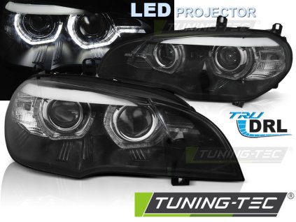 LED SVĚTLOMETY ANGEL EYES LED DRL ČERNÝ PRO BMW X5 E70 07-13 (XENONOVÉ OEM)