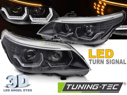 SVĚTLOMETY ANGEL EYES LED 3D ČERNÉ pro BMW E60 E61 03-07
