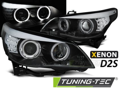 XENONOVÉ D2S SVĚTLOMETY ANGEL EYES ČERNÉ LED SMĚROVÉ VÝSTRAŽNÉ PRO BMW E60/E61 03-04