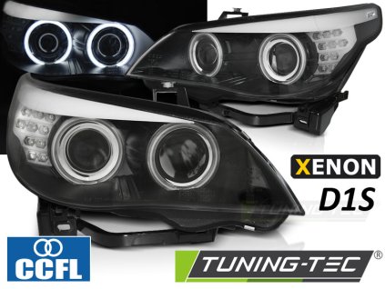 XENONOVÉ D1S SVĚTLOMETY CCFL ANGEL EYES ČERNÉ LED Blinkry pro BMW E60/E61 05-07