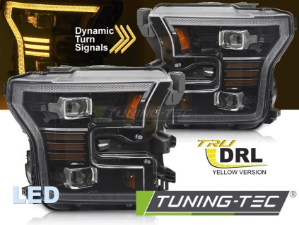 ČERNÝ LED PŘEDNÍ SVĚTLOMET PRO FORD F150 MK13 14-17