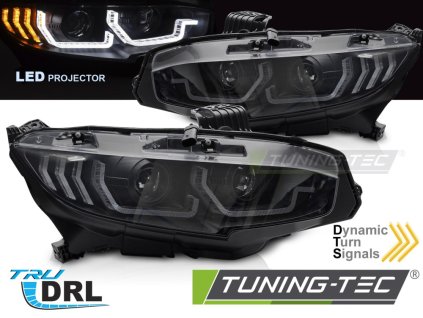 LED SVĚTLOMETY ČERNÝCH DRL SEQ PRO HONDA CIVIC X 16-21