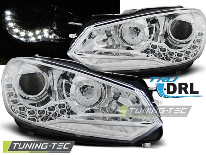 SVĚTLOMETY PRAVÉ DRL CHROMOVANÉ PRO VW GOLF 6 10.08-12