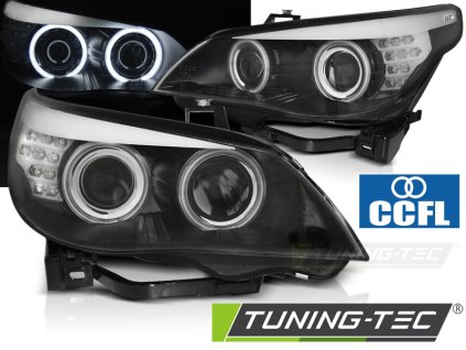 SVĚTLOMETY ANGEL EYES CCFL ČERNÉ LED SMĚROVÉ BLIKY PRO BMW E60/E61 03-07