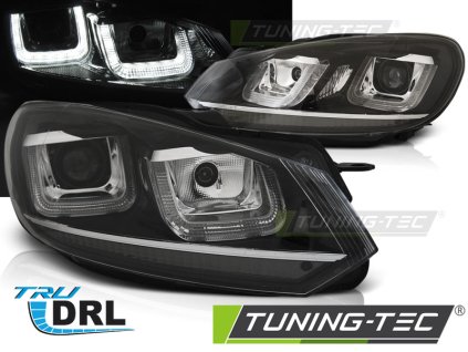 SVĚTLOMETY U-LED DRL ČERNĚ CHROMOVANÉ PRO VW GOLF 6 08-12