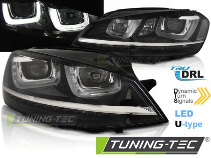SVĚTLOMETY U-LED DRL ČERNÝCH PRO VW GOLF 7 11.12-17