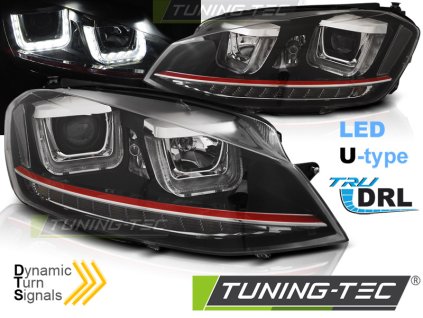SVĚTLOMETY U-LED DRL ČERNÝ RDD LINE SEQ pro VW GOLF 7 11.12-17