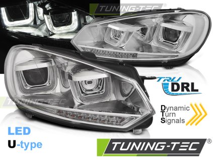 SVĚTLOMETY U-LED DRL CHROM SEQ pro VW GOLF 6 08-12