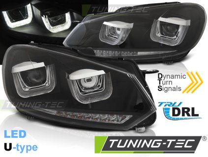 SVĚTLOMETY U-LED DRL ČERNÝ SEQ pro VW GOLF 6 08-12