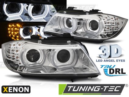 XENONOVÉ SVĚTLOMETY ANGEL EYES LED DRL CHROMOVANÉ PRO BMW E90/E91 09-11