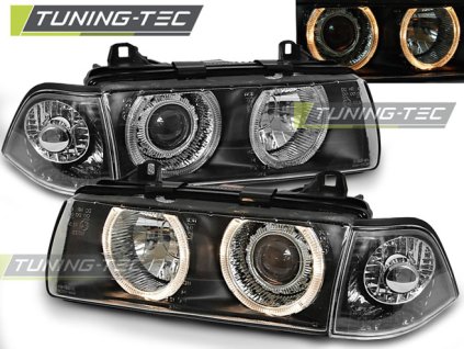 Přední světla BMW E36 91-98 Angel Eyes - sedan, compact, touring - dělené, černé