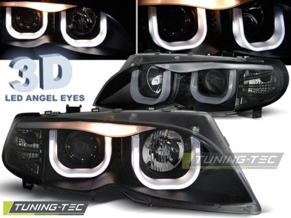 Přední světla BMW E46 Sedan Touring 01-05 Angel Eyes 3D efekt - černé