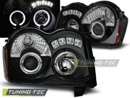 Přední světla Jeep Grand Cherokee 08-10 Angel Eyes - černé + diody