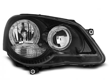 Přední světla VW Polo 9N3 05-09 Angel Eyes - černé