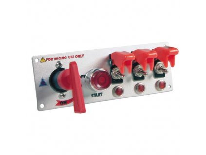 Přepínač 5 in 1 s červenou krytkou + signalizace sepnutí, panel hliník