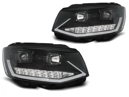 Přední světla VW T6 15+ s homologovaným denním svícením - černá TUBE LIGHT LED DRL