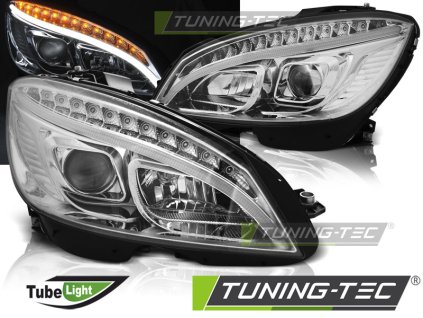 Přední světla Mercedes Benz W204, C-classe 07-10 - TUBE LIGHT H7 chrom