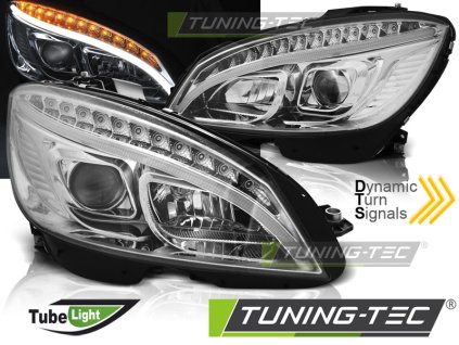 Přední světla Mercedes Benz W204, C-classe 07-10 - TUBE LIGHT SEQ INDICATOR H7 chrom