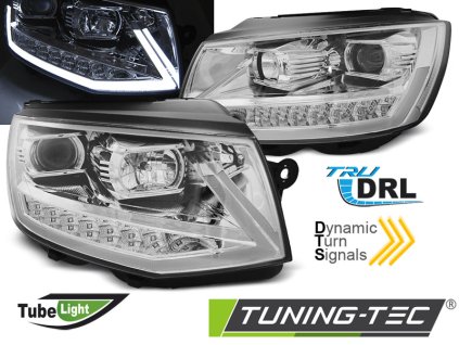 Přední světla VW T6 15+ s homologovaným denním svícením - chrom TUBE LIGHT LED SEQ DRL