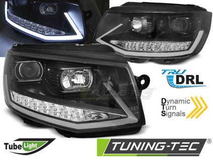 Přední světla VW T6 15+ s homologovaným denním svícením - chrom/černá TUBE LIGHT LED SEQ DRL
