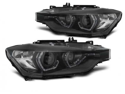 Přední světla BMW F30/F31 11-15 černá ANGEL EYES LED TRU DRL XENON s AFS