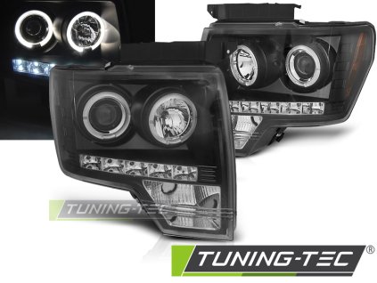 Přední světla Ford F-150 MK12 08-14 Angel Eyes - černá