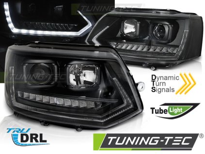 Přední světla VW T5 10-15 TUBE LIGHT DRL SEQ černá