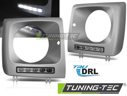 Přední světla Mercedes Benz W461, W463 01-12 stříbrné, LED DRL rámeček světlometů s denním svícením