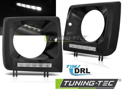 Přední světla Mercedes Benz W461, W463 01-12 černé, LED DRL rámeček světlometů s denním svícením