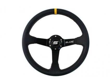 Sportovní volant SLIDE 350mm, karbon - žlutý proužek