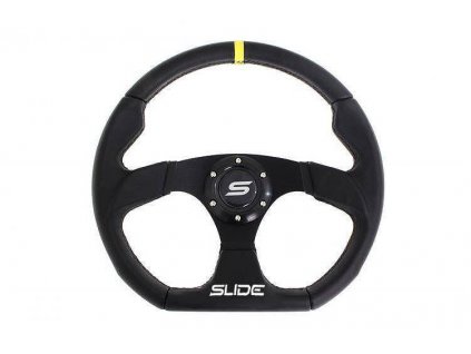 Sportovní volant SLIDE 350mm, kůže - žlutý proužek