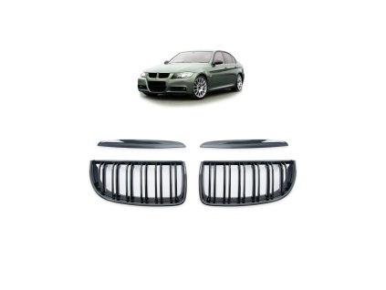 Přední maska, ledvinky BMW 3 (E90) Sedan (E91) Touring Pre-Facelift 2005-2008 dvě linky, lesklá černá