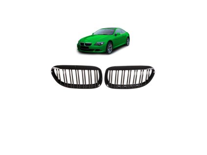 Přední maska, ledvinky BMW 6 (E63) Coupe (E64) Convertible 2003-2010 dvě linky, lesklá černá