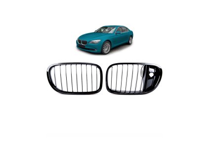 Přední maska, ledvinky BMW 7 (F01, F02, F03, F04) 2012-2016 Single Line, leská černá, kamera