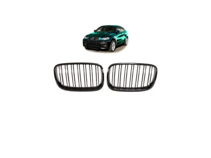 Přední maska, ledvinky BMW X6 (E71, E72) X5 (E70) 2007-2013 dvě linky, lesklá černá