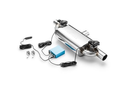 692255 transverse straight through silencer with electric valve e600 typ ventilu elektricky vstupni prumer 63 5 mm prumer vystupu 2x50 mm