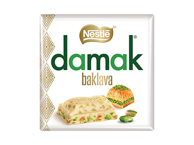 Bílá čokoláda s kousky pistácií a baklavou - Beyaz Çikolata Antep Fistikli Baklavalik DAMAK 60g - www.turecky-sen.cz