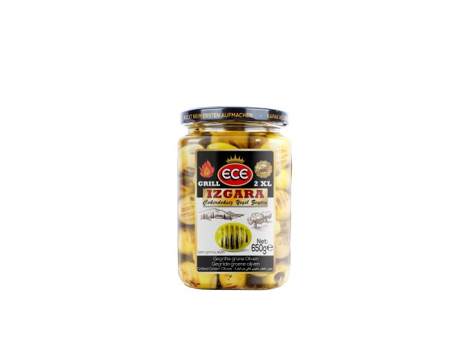 Grilované zelené olivy - 2XL - Izgara Cekirdeksiz Yesil Zeytin ECE 630g  - www.turecky-sen.cz