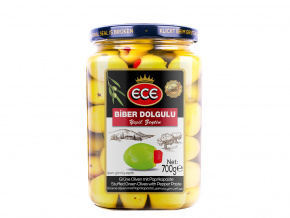 Zelené olivy s papričkou - Kavanoz Biber Dolgulu Yeşil Zeytin ECE 700g - www.turecky-sen.cz