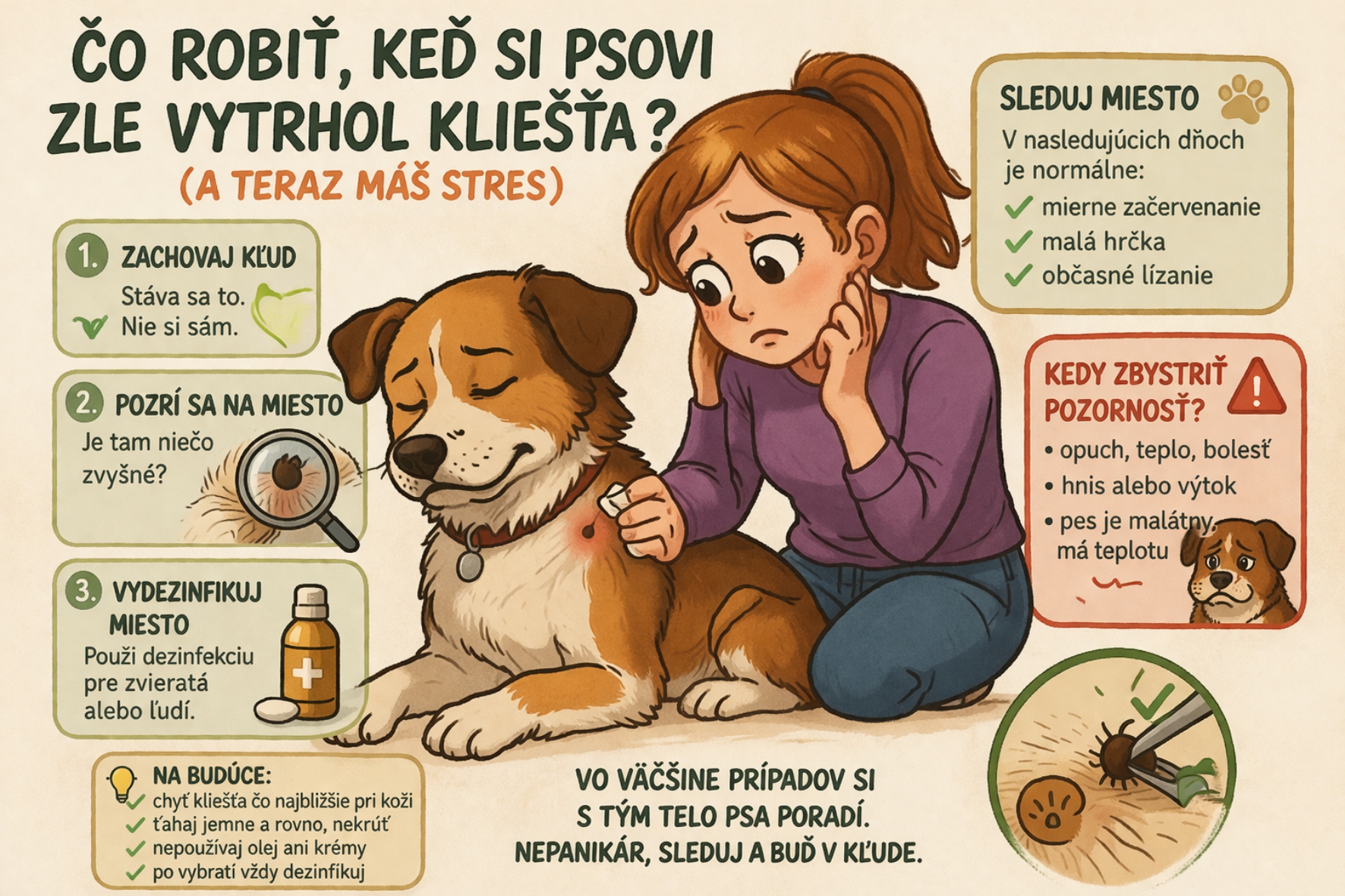 Čo robiť, keď si psovi zle vytrhol kliešťa (a teraz nevieš, či je to OK)