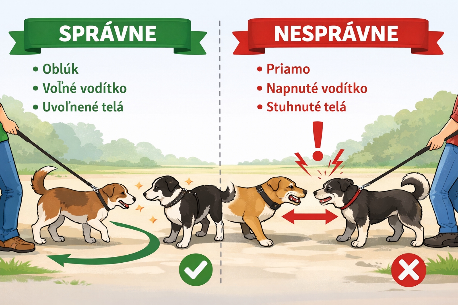 Stretnutie psov na vodítku: Ako čítať situáciu a predísť konfliktu
