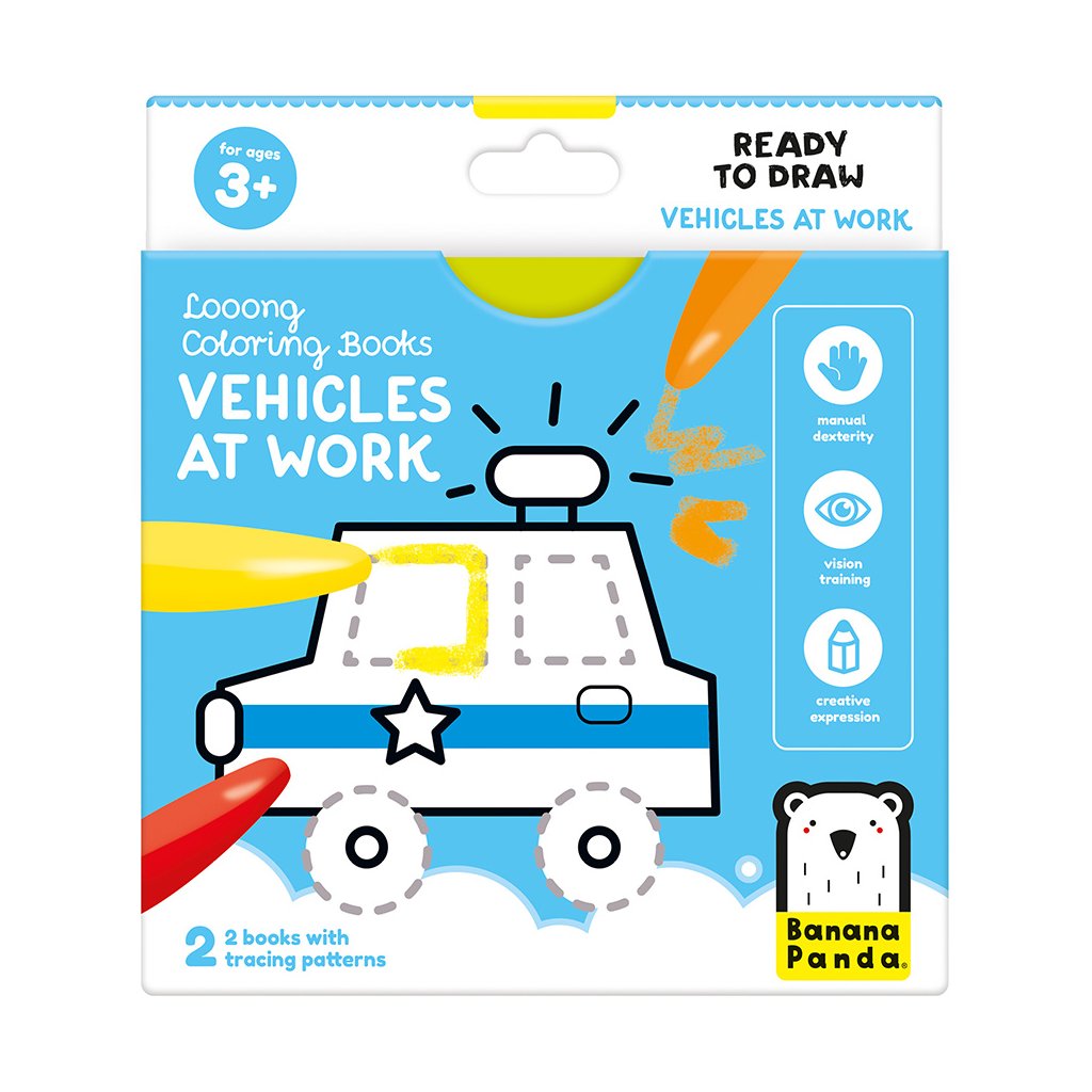 Looong Coloring Books: Ready to Draw Vehicles at Work 3+ | Banana Panda