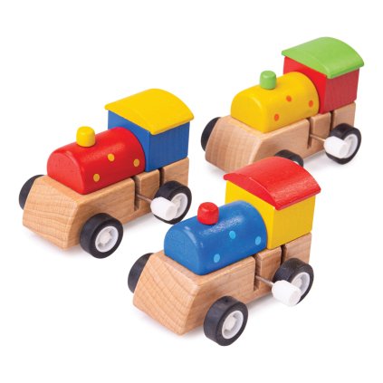 Dřevěná barevná mašinka na natahování 1ks | Bigjigs Toys