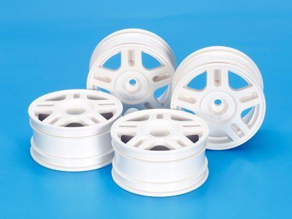 Tamiya 54674 WHITE SPLIT 5-SPOKE WHEELS (26mm WIDTH, OFFSET +2) 4PCS.