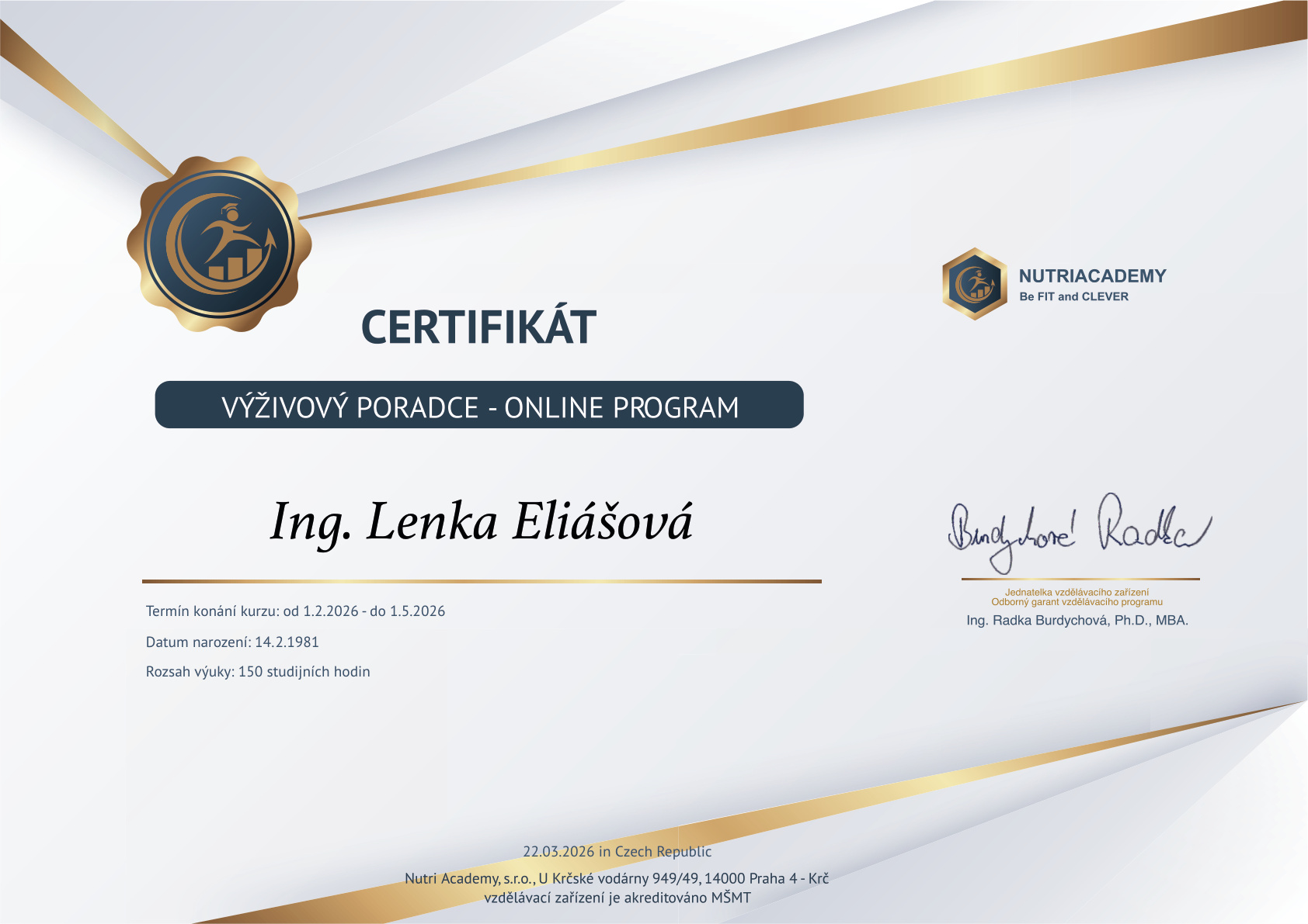 Certifikát výživový poradce